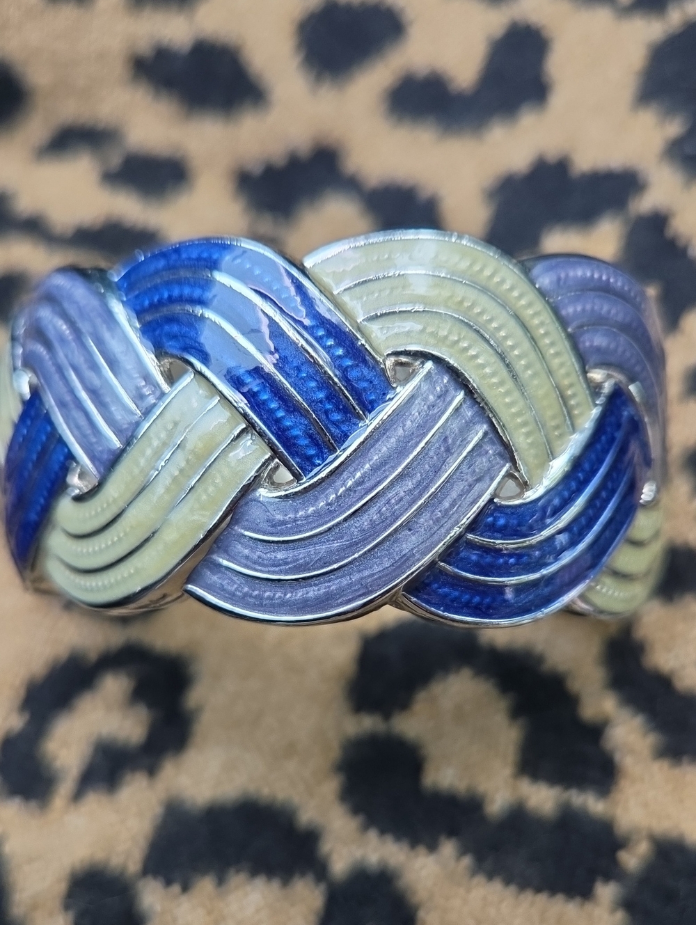 New York & Company Braided Enamel Metal Tri-Color Oval Hinge Bracelet.